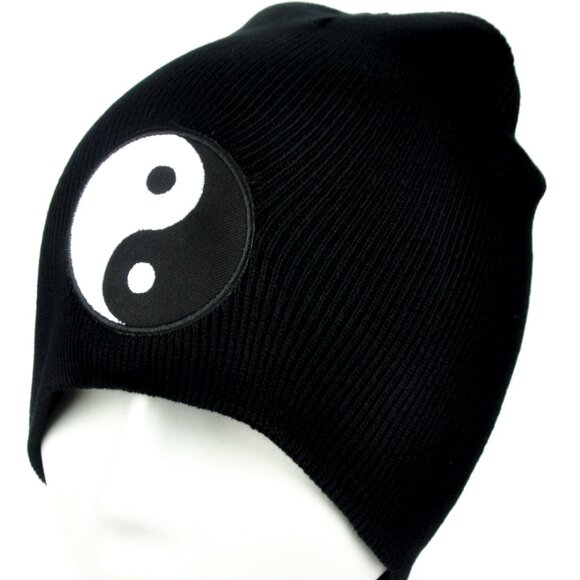 Yin Yang Black & White Beanie Knit Cap Hat Chinese Balance Symbol Cosmology - Picture 3 of 9